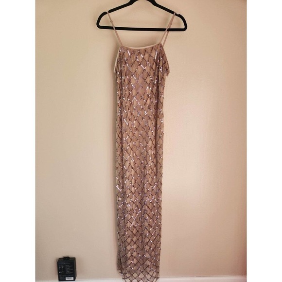 NWD Anthropologie Let Me Be Checked Shine Embellished Dress Size L Mauve - Picture 3 of 16